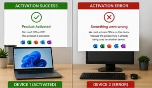 office 2021 activation on multiple devices success vs error