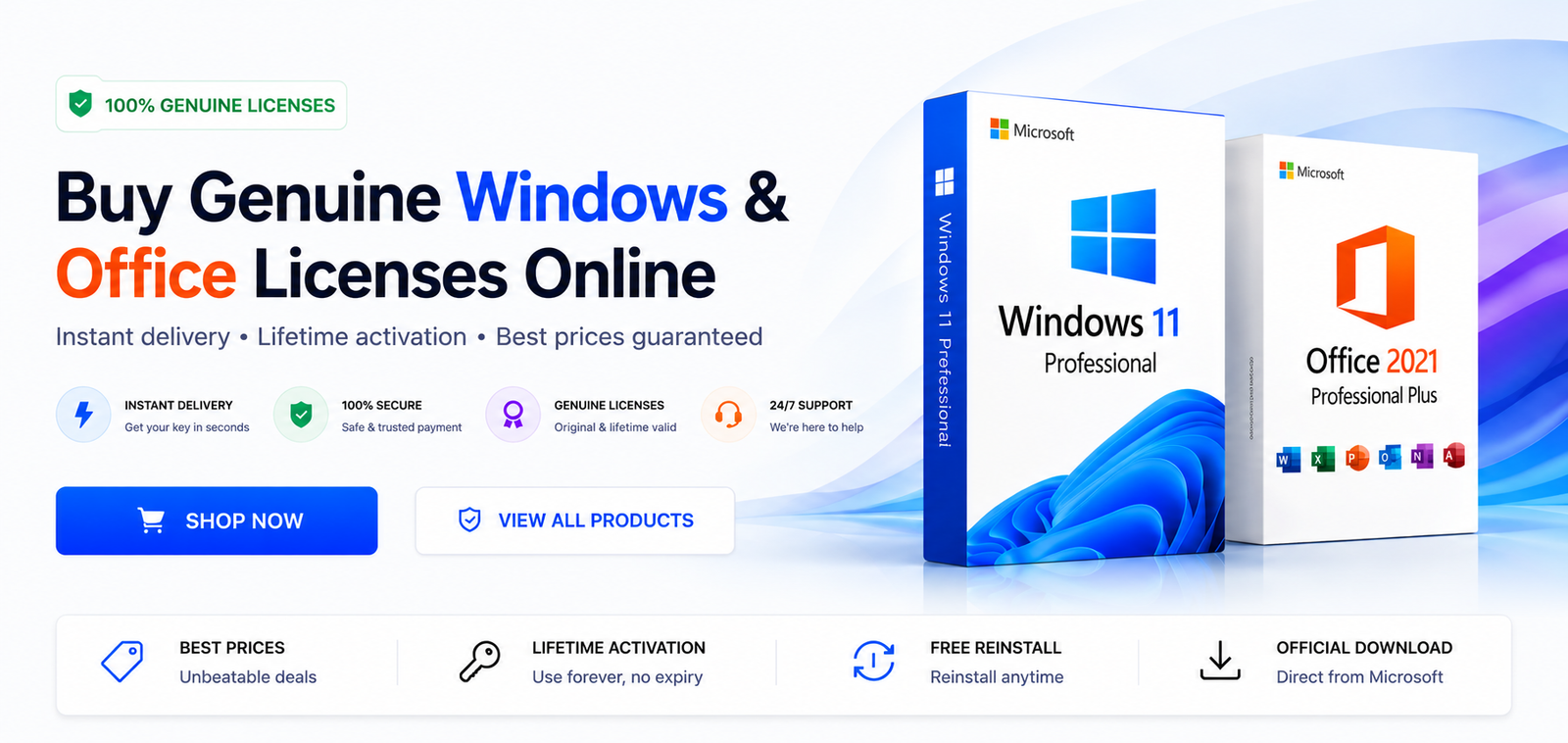 Windows 11 Professional and Office 2021 Professional Plus license keys with instant delivery, lifetime activation, and secure online purchase.