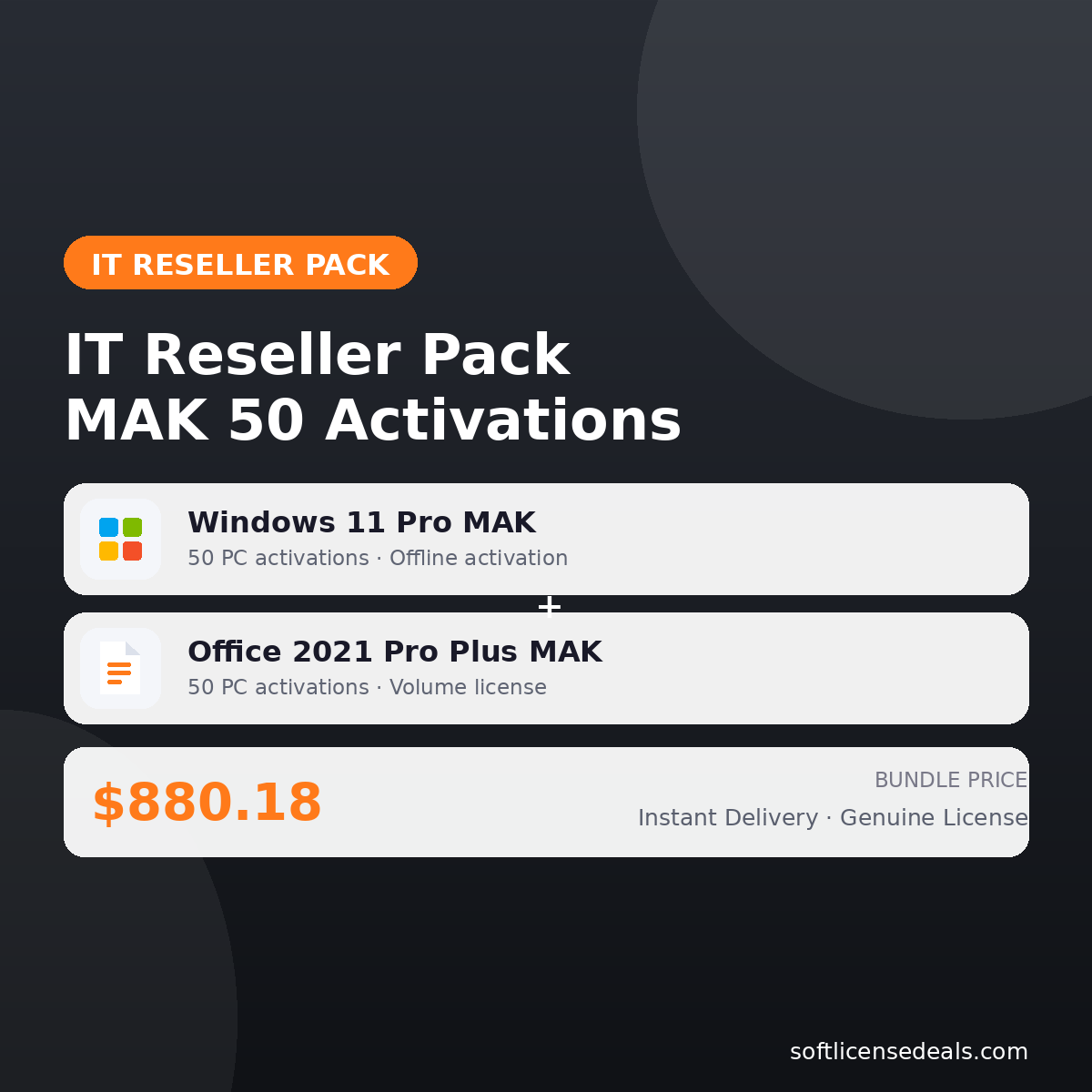 IT Reseller Pack — Windows 11 Pro MAK 50 + Office 2021 Pro Plus MAK 50 IT Reseller Pack — Windows 11 Pro MAK 50 + Office 2021 Pro Plus MAK 50